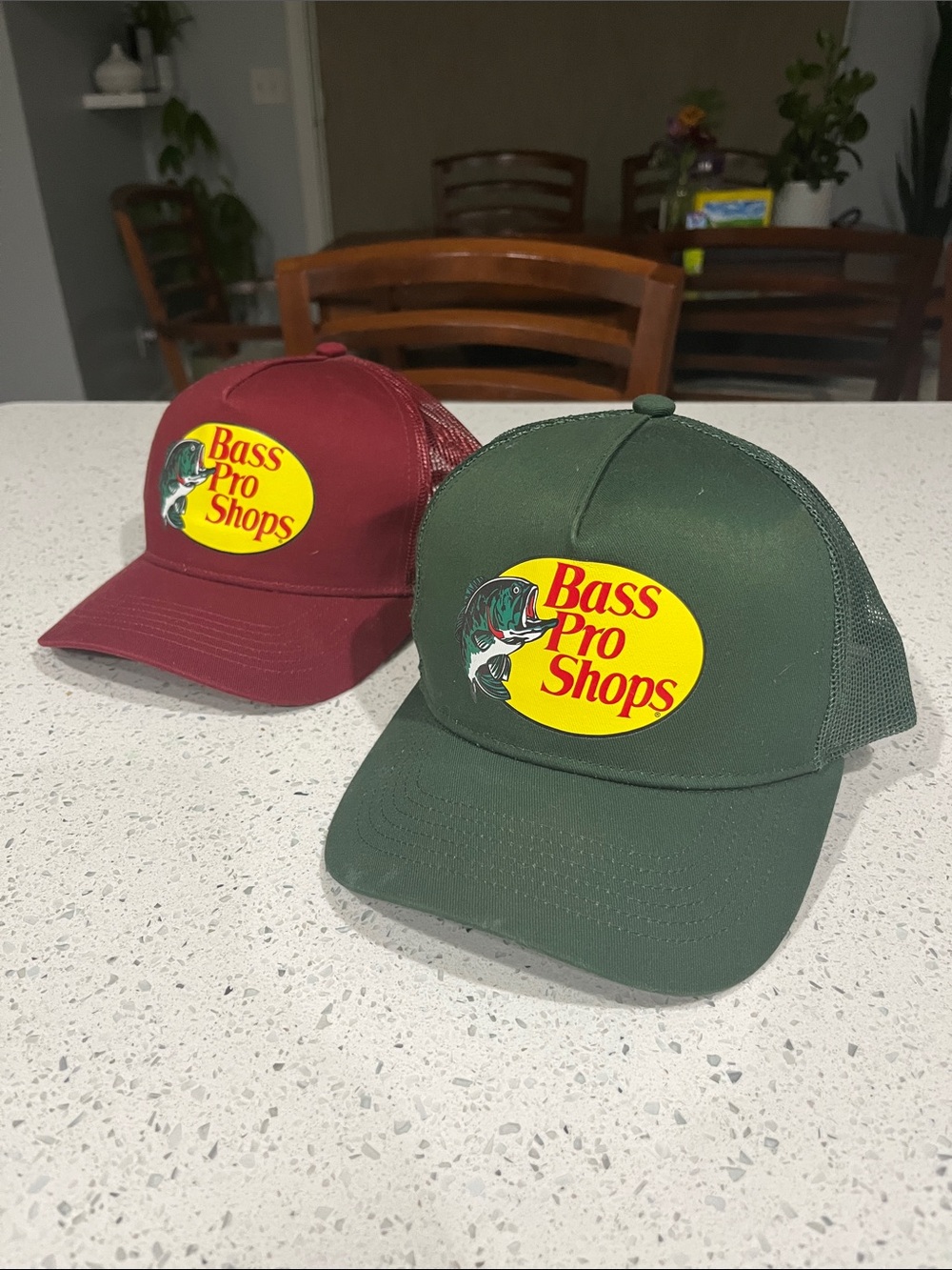 Bass Pro Shops Mesh Trucker Hat in Forest Green and Maroon